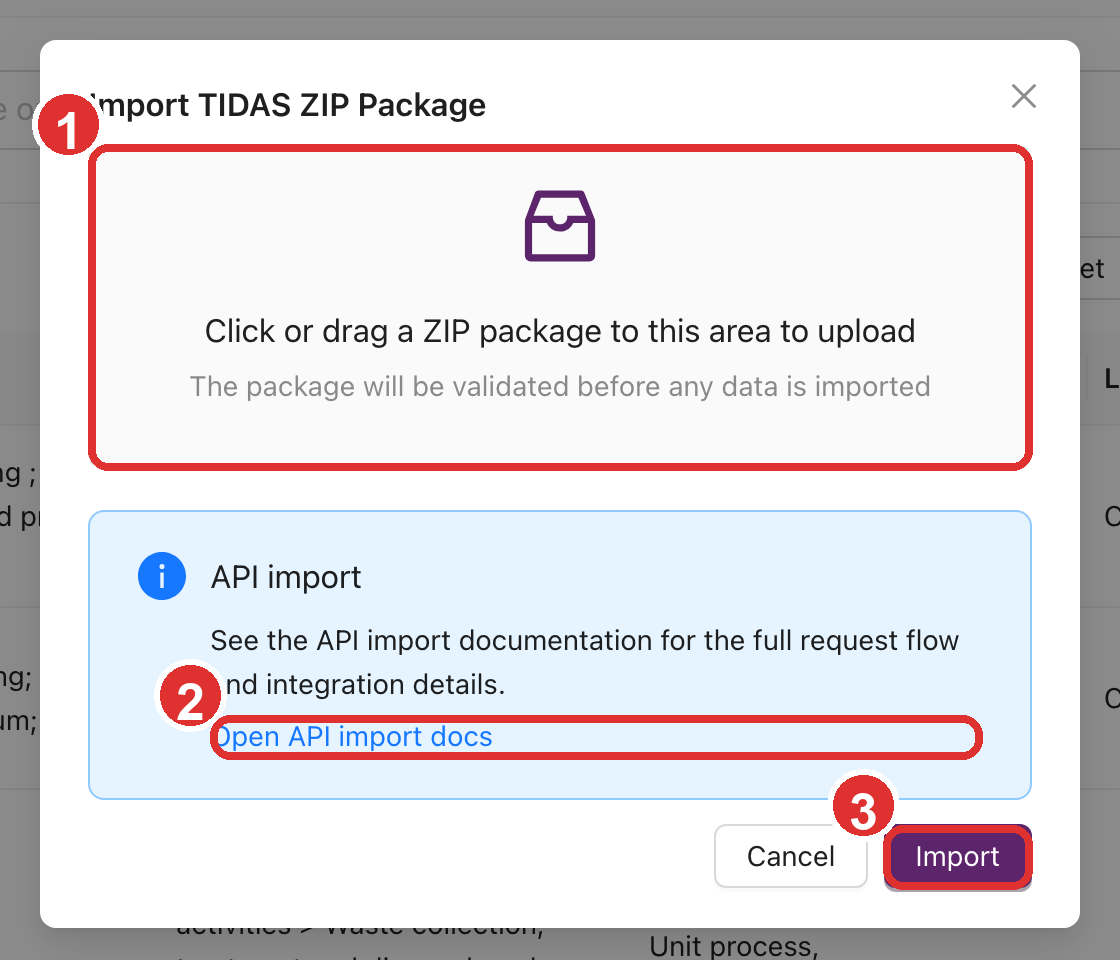 Dialogfeld des TIDAS-ZIP-Imports