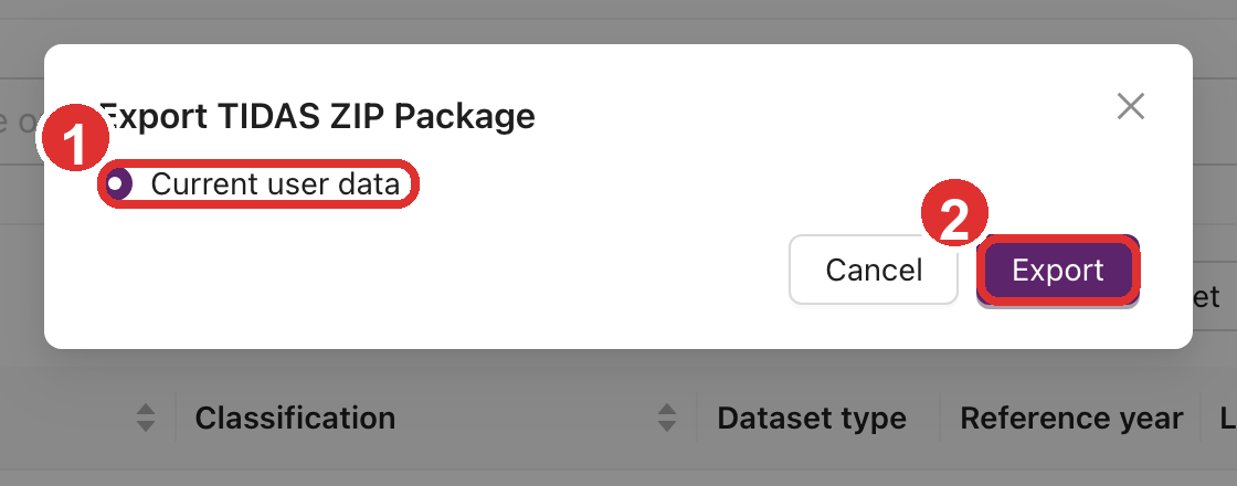 导出 TIDAS ZIP 数据包弹窗