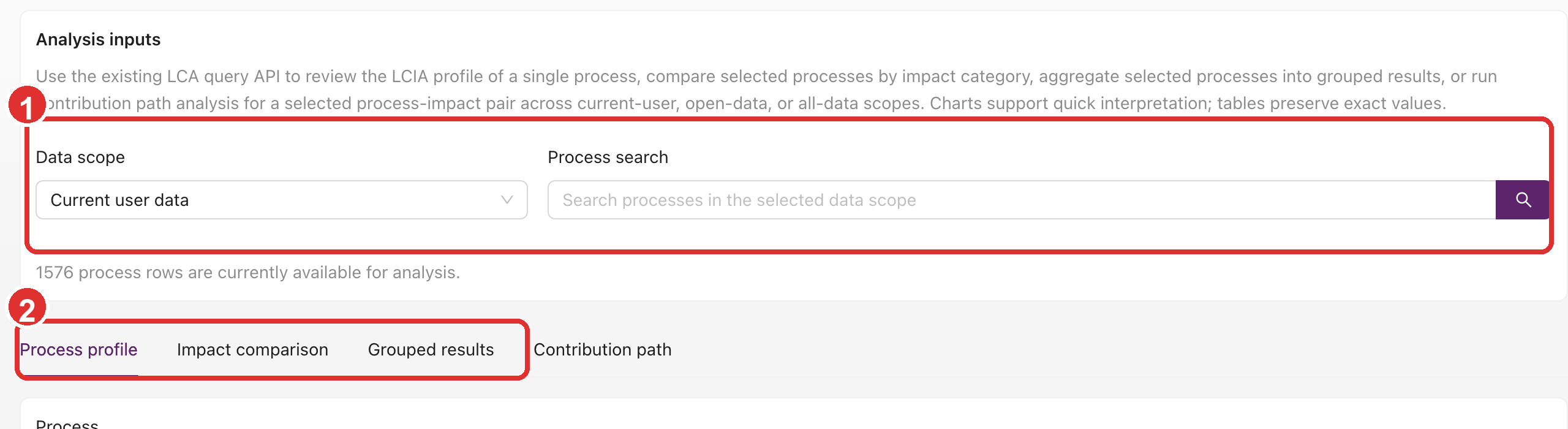 Process analysis workspace